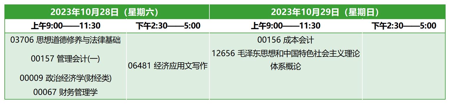 2023年10月浙江自考专科大数据与会计考试安排 2023年10月浙江自考专科大数据与会计考试安排