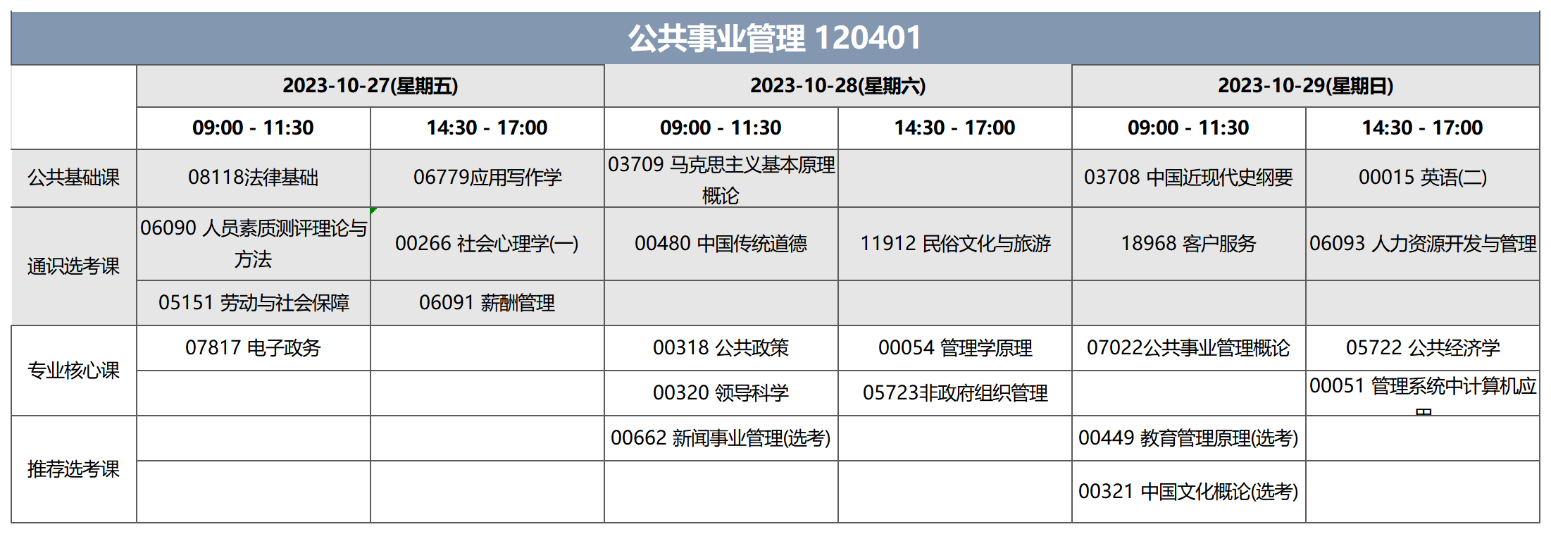考试安排_公共事业管理 120401 考试安排_公共事业管理 120401