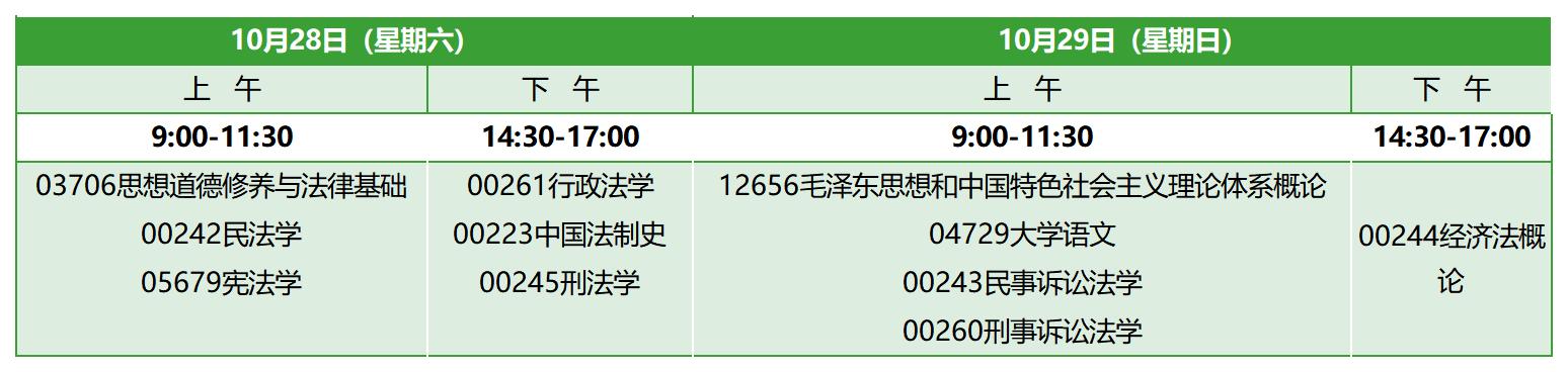 2023年10月江西自考专科法律事务考试安排 2023年10月江西自考专科法律事务考试安排