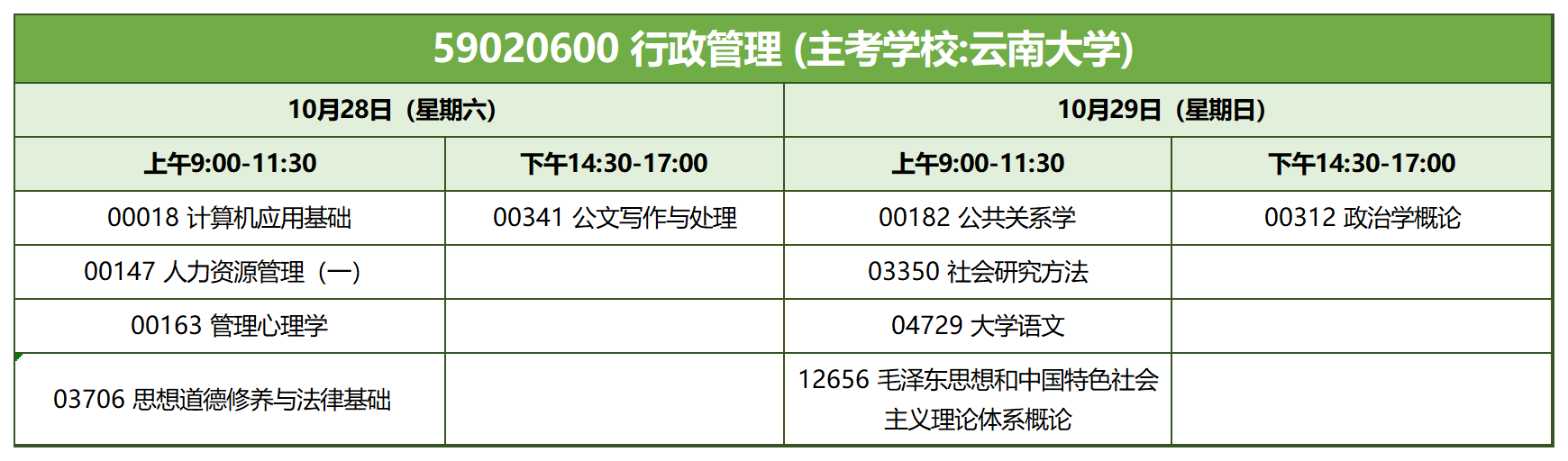 考试安排_59020600 行政管理 考试安排_59020600 行政管理