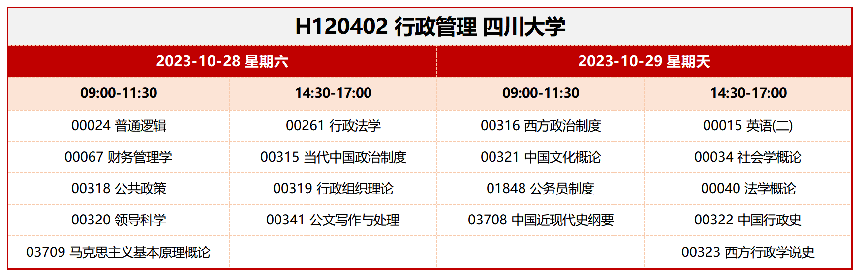 考试安排_H120402 行政管理 四川大学 考试安排_H120402 行政管理 四川大学